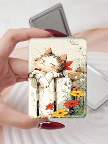 1 pièce Miroir de maquillage pliable portable série de chats mignons de dessin animé, léger ultra-fin pratique et durable en PU, convient pour diverses occasions voyage fête travail école, convient à tous les âges - Multicolore - Voir 9