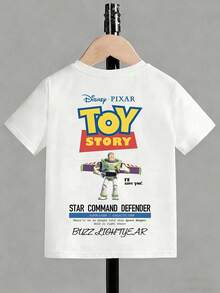 Boys' Disney "Toy Story" Buzz Lightyear Print Pure Cotton Short-Sleeve T-Shirt - Soft, Breathable, Casual Top - White - View 5