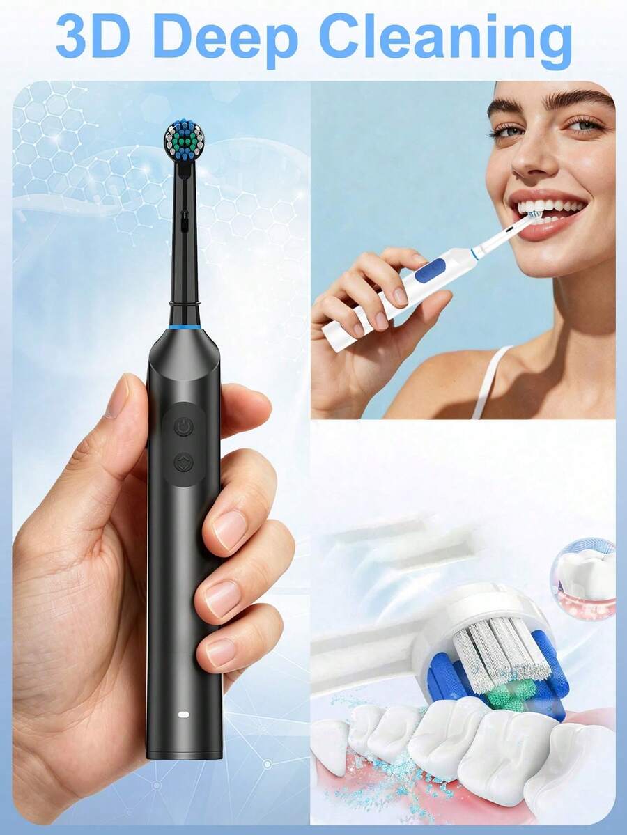 可充電電動牙刷，IPX7 防水，軟毛刷頭，牙齦護理，五種模式，美白牙齒，成人口腔護理，旅行必備，黑色與白色可選，適合作為禮物或節日贈禮