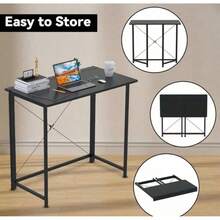 2026-Oferta Folding Desk Table, Computer Table, Compact Without Assembly, Study Table For Home Office, Computer Desk For Crafts, White Beige Black, 80 X 45 X 74 Cm - Black - View 4