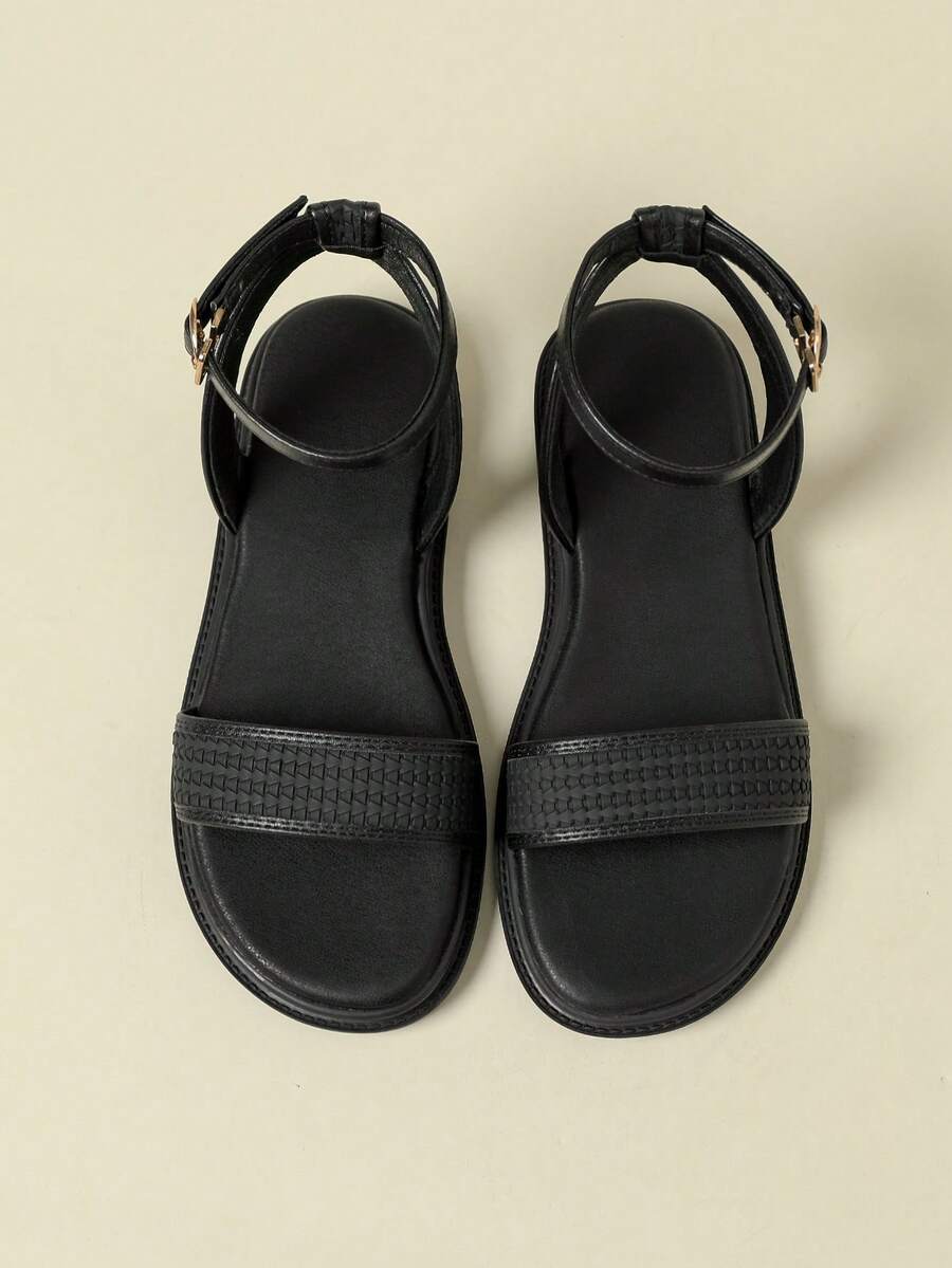 Women's Buckle Sandals, Low Heel Thick Sole, Fresh Random Embossed Woven Bohemian Vacation Retro Open Toe Flat Comfortable Summer New Lightweight Luxury Niche Design Unique Versatile Leg-Lengthening Backless Back Strap Hollow Shoes Summer Wedge Low Heel Non-Tiring Flat Shoes Fashion Outdoor Beach 2026 Spring/Autumn Black Breathable Fresh Elegant Elegant Match With Skirts Casual Sports Hollow Roman Shoes Size 33 Small 34 Small 42 Large 41-43 - Black - View 1