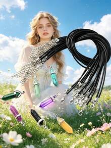 5/100pcs Multicolor Natural Crystal Stone Glass Pendants Black Leather Cord Necklace DIY Jewelry Making Accessories For Necklace Earrings Pendant Keychain - Multicolor - View 8