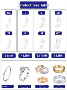 8 Peças Ajustadores de Anel de Silicone Transparentes e Invisíveis, Redutor de Tamanho de Anel Antiderrapante e Antiqueda, Protetor de Anel Confortável para Anéis de Casamento Soltos de Casal com Diamante, Ferramenta Portátil DIY de Joias para Viagem e Volta às Aulas - B - Visão 5