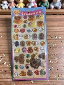 3D Cute Stickers, Fun Shiny Embossed Decor, Removable Without Residue, 3D Reusable Decorative Stickers, 3D Fun Japanese Anime Stickers, Thick Texture, Self-Adhesive Waterproof Non-Sticky Decorative Stickers - Multicolor - View 9