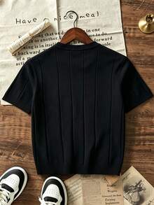 Boys' Teen Student Casual Solid Color Crew Neck Pullover Ribbed Knit Short Sleeve T-Shirt Spring Summer Top - Black - View 3