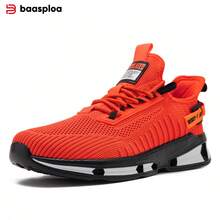 baasploa 男士休閒運動鞋，輕量網布時尚跑步鞋，防滑緩震走路鞋，增高鞋，品牌運動戶外鞋 - 橘紅色 - 查看 3