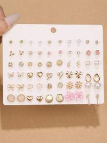 30 Pairs/Set Fashion Sweet Metal Heart Bow Flower Multi- Earrings Set For Women Daily Date Accessories - Multicolor - View 2