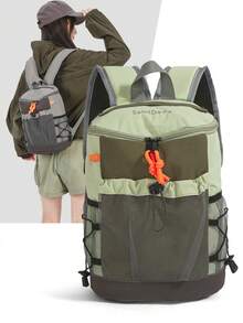 Functional Outdoor Mini Backpack | Unisex Khaki Color Block Nylon Bag With Mesh Pocket & Contrast Straps | Hiking/Sports/Outdoor,Y2k - Multicolor - View 9