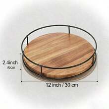 1pc, Wooden Circular Shelf Capable Of Rotating 360 Degrees, Kitchen Spice Bottle Sorting Rack, Desktop Turntable, Storage Rack And Solid Wood Storage Tray. Storage Rack Sundries Organizer Desktop Cabinet Rotating Solid Wood Tray. - Brown - View 7