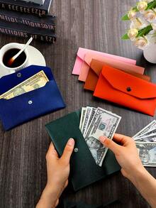 1 pieza/2 piezas Sobres de cuero PU reutilizables, adecuados para viajes y gestión de presupuesto, billetera plegable multifuncional con bolsillo para monedas - Multicolor - Ver 5
