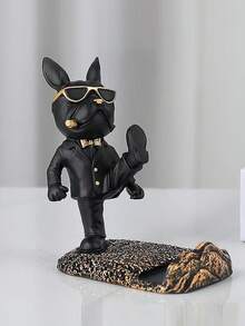 Juego de Decoración de Almacenamiento Bulldog Francés Negro - 1 Pieza - Estatua de Resina Elegante con Collar Dorado, Soporte para Gafas y Bandeja para Reloj - Adecuado para el Hogar, Oficina, Cafetería o Exhibición de Vacaciones - Regalo Ideal para Navidad y Año Nuevo - A - Ver 9