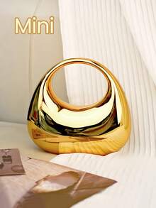 Mini Mirror Acrylic Crescent Moon Box Handbag Oversized Versatile Chain Shoulder Crossbody Gold Purse Affordable Party Bag For Beach Evening Dress - 金色 - 查看 11