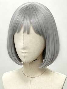 女款 12 英吋銀灰色直劉海假髮，時尚風格，適合 Cosplay 與各種活動 - 灰色 - 查看 8