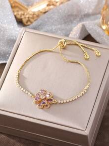 1pc Fashionable Dynamic Rotating Flower Zirconia Bracelet, Light Luxury Premium Feel Bangle, Women's Daily Personalized Versatile Jewelry - Windmill - View 4