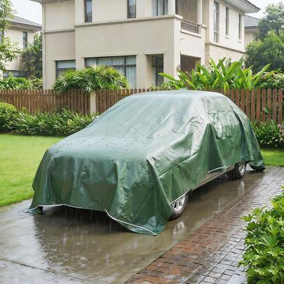 Outsunny 4 X 6m Waterproof Tarpaulin, 90GSM Tear-Resistant PE Tarp With Reinforced Grommets, UV Protected Cover Tarp Sheet For Garden Furniture, Greenhouse, Groundsheet, Firewood, Green