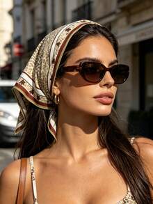 1pc Leopard Print Star Pattern Lightweight Triangular Headscarf, Fashion Headwrap For Women, Suitable For Daily Wear, Outdoor Photography, Beach, Vacation, Versatile Accessory Vacay Bandanas - Multicolor - View 2