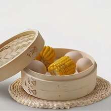 1 set bambuångkokare, dubbelvånings bambuångkokare (15 cm, 18 cm, 21 cm), stapelbar design, lämplig för att ångkoka dumplings, grönsaker och fisk, säkerställer jämn värmefördelning och hälsosammare tillagning - Visa 4