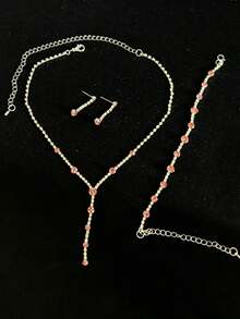 3pcs Luxury Y-Shaped Tassel Jewelry Set, Including Necklace, Earrings And Bracelet, Bridal Wedding Glamorous Sparkling Accessories, Suitable For Gala, Party, Events - Silver - View 12