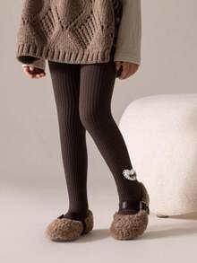 Autumn/Winter 1/3 Pairs Infant/Girls Thermal Lined Thick Stirrup Tights With Heart Pattern, Classic Cold-Proof Base Layer, Fashionable Versatile Soft Stirrup Socks For Holiday/Party/Home Wear - Multicolor - View 6