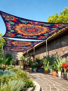 Colorful Geometric Floral Pattern Design Sunshade Cloth And Canopy, Multicolored Mandala Pattern With Floral Design Sunshade, 1pc 2D Flat Print Outdoor Camping Tent, Washable, Suitable For Various Scenes Such As Garden, Camping, Beach, Without Support Frame - Multicolor - View 6