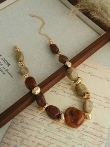 1 Stück modische Retro übertriebene Boho-Stil dicke braune Acryl Perlenkette für Frauen, Paare, Party, tägliches Tragen, luxuriös hochwertig - Verschiedenfarbig - Übersicht 2