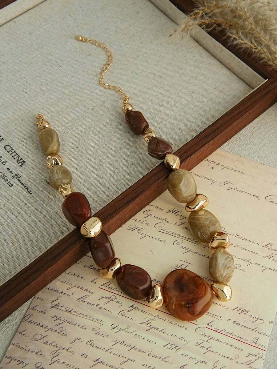 1 Stück modische Retro übertriebene Boho-Stil dicke braune Acryl Perlenkette für Frauen, Paare, Party, tägliches Tragen, luxuriös hochwertig