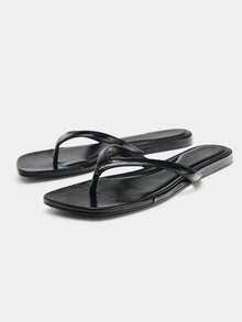 European Export 2025 Summer Minimalist Retro Roman Plus Size Sandals Thick Sole Toe-Post Flip Flops Vacation Beach Slides - Black - View 7
