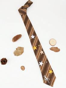 Star Pattern Necktie, Solid Color Bow Tie Accessory - Coffee Brown - View 2