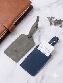 Vintage Minimalist PU Leather Rectangular Luggage Tag With Buckle Strap And Hidden ID Card Slot For Suitcase, Holiday Travel And Summer Vacation Trip - Multicolor - View 2