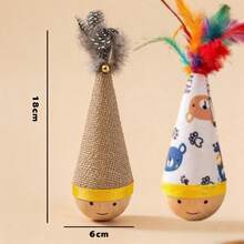 Wooden Roly-Poly Teaser Wand With Feather, Funny Interactive Cat Toy, Chew-Resistant Puzzle Ball, Suitable For Cats Home Alone To Relieve Loneliness, Anxiety And Destructive Behavior - Multicolor - View 13