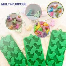 Paquete de 3 moldes de dinosaurio y chocolate. Lindos moldes de silicona de dinosaurios para hornear jabn, creyones de magdalenas, decoracin de pasteles - Verde - Ver 8