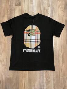 Black Plaid Ape Head Graphic Tee, Classic Streetwear Cotton T-Shirt - 黑色 - 查看 15