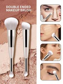 ronshadow 2pcs Dual-Ended Makeup Brushes, Blush Brush, Contour Brush, Round Tip Eyeshadow Blending Brush, Concealer Brush, 2-In-1 Portable Makeup Brush, Full Face Makeup Tool - Multicolor - View 2
