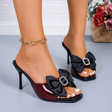 Women's Black Patent Leather Square Toe Stiletto Heel Mule Snake Skin Print Open Toe High Heel Sandals Summer Casual Multiple Colors Available Party Dress High Heel Sandals - Burgundy - View 6