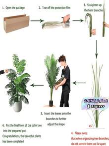 Planta artificial grande de 120 cm, palmera simulada, hojas de palma tropical, planta de palma artificial, árbol alto, hojas de mango de plástico con tacto realista para interiores, adecuado para decoración del hogar, cocina, exterior, oficina (maceta no incluida) - Verde - Ver 6