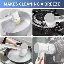 1PC Electric Rotating Brush, Portable Electric Cleaning Brush, USB Charging, Household Items, Suitable For Bathroom/Sink/Window - Kitchen Essentials - White - View 4