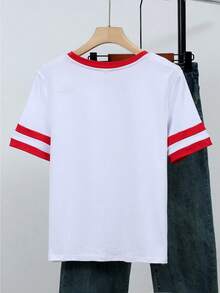 Disney Cars Lightning McQueen No.95 Checker Letter Print Ringer Tee, Casual Women Top - 白色 - 查看 2