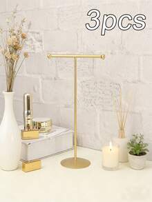 Multifunctional Metal Jewelry Organizer With Necklace Hooks, This Household Standing Jewelry Display Rack Features A Durable Metal Design And Can Store Necklaces, Bracelets, Earrings, Rings, And More. It Also Saves Space On Your Dressing Table. - Gold - View 11
