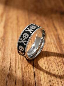 MONALLY Men's Vintage Pirate Gothic Skull Crossbones Band Ring Stainless Steel Gothic Punk Biker Comfort Fit Skeleton Band Jewelry Gift For Halloween Birthday - Skull Ring - View 10