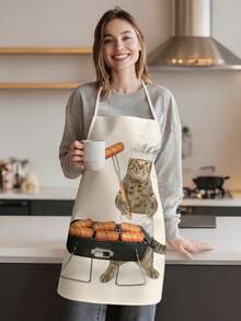 1 pieza, Delantal de poliéster con estampado de gatitos, pandas y hámsters lindos, perfecto para cocinar, hornear y jardinería – ideal para usar en la cocina y el comedor. - Multicolor - Ver 4