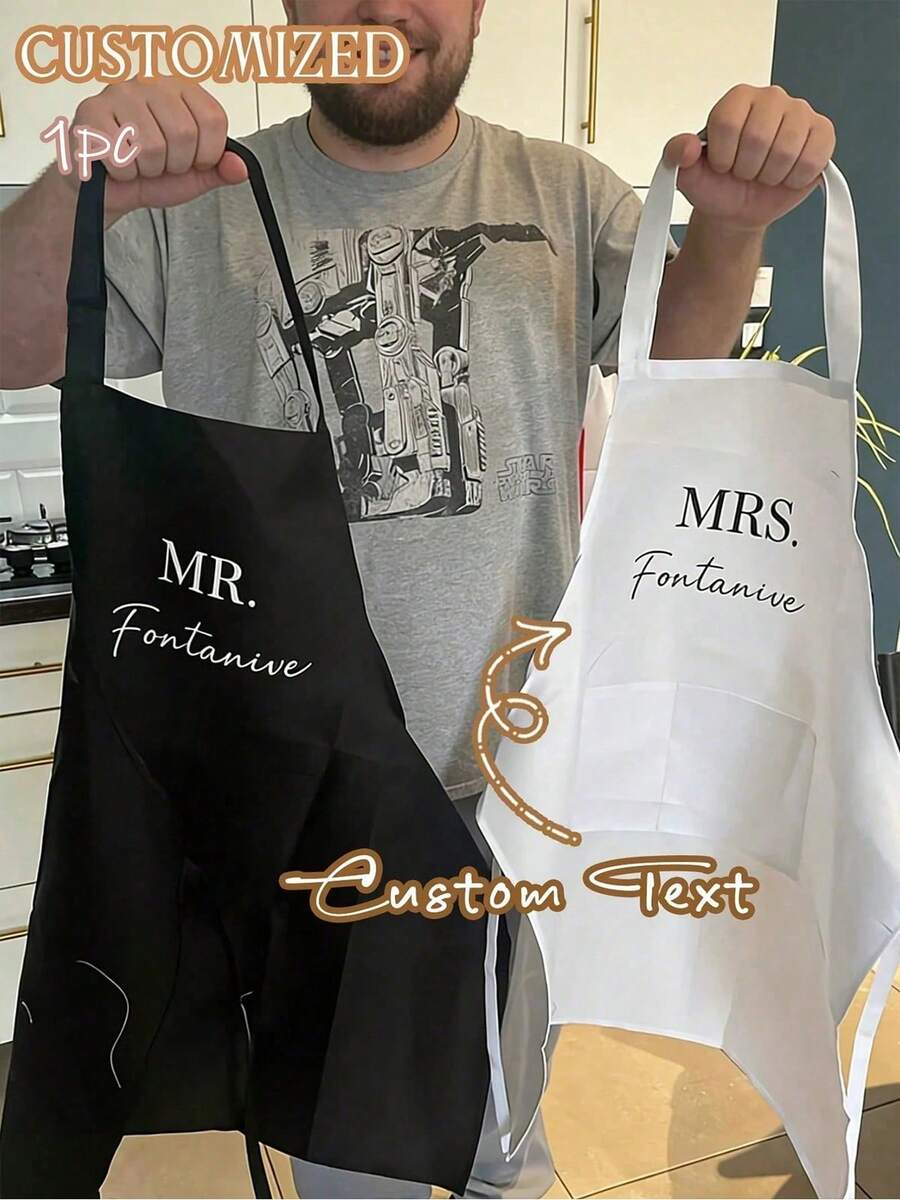 個性化圍裙，客製化先生與夫人新娘與新郎妻子與丈夫新婚夫婦圍裙，婚禮訂婚派對新娘派對週年紀念聖誕節喬遷禮物