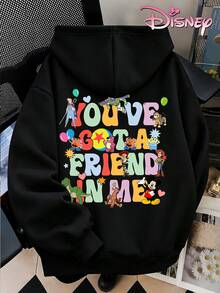 Disney Women's Hooded Sweatshirt, Unisex Sweatshirt, Colorful Letter Toy Story Collaboration Sweatshirt With Heart And Balloon Print. - Black - View 2