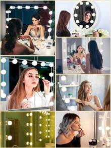 1pc Multi-Size Makeup Mirror Light, LED Makeup Mirror Bulb, USB 3-Color Makeup LED Mirror Light, Makeup Mirror Bathroom Lighting, Adjustable Brightness & Color Temperature, Rotatable Wire Organizer, 6/10/12/14 LED Options - Multicolor - View 7