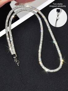 Luxury Shiny Silver Rhinestone Phone Anti-Lost Lanyard Necklace, Fashionable High-End Bling Phone Case Hanging Cord For Women - Silver Halter Neck Strap - View 7
