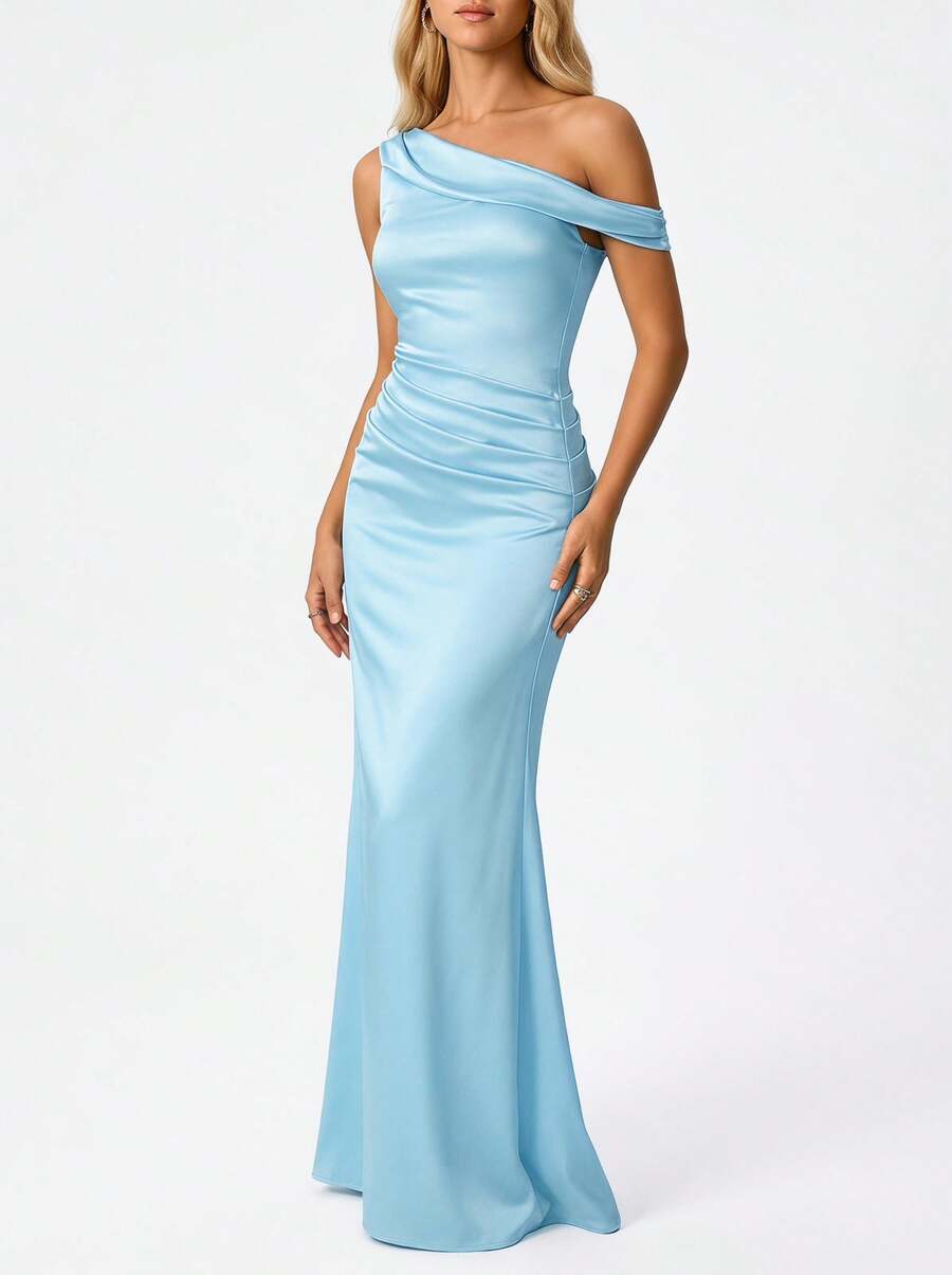 Sedessea Open Shoulder Ruched Mermaid Hem Elegant Formal Evening Gown (Zipper, Sexy) Party Spring Wedding