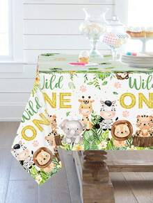 1件野生動物主題一次性桌布，Wild One 生日桌布，叢林生日桌布，嬰兒派對桌飾，生日派對裝飾桌墊，叢林主題派對桌巾，桌裙，生日派對用品，戶外野餐露營桌組，廚房餐具，房間裝飾，家居裝飾，第一週年生日禮物，派對伴手禮 - 動物1歲 - 查看 8