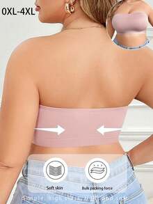Plus Size Women Side Button Bra, Soft & Comfortable Wireless Bandeau Bra - Apricot - View 3