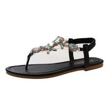 Sandalias Planas Mujer Color Verde Esmeralda con Pedrería Brillante, Chanclas Dedal con Correa Elástica Trasera, Zapatos Elegantes para Fiesta Playa y Uso Casual Verano - 706 Negro - Ver 10