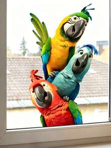 1 Home Decoration Windows Stickers, With Tropical Colorful Parrot Glass Sticker PVC Double-Sided Visible Static Cling Windows Clings, Funny Animals Pattern Window Decals, 9.45 * 15.75in For Room Glass Windows Doors Decoration - Parrot Pattern - View 6