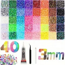 40-Grid Flat Bottom Resin Rhinestone Mixed Color DIY Decoration Set, Includes Tweezers, Dotting Pen, B7000 Glue, Suitable For Handmade DIY Jewelry, Phone Cases, Hats And Other Craft Rhinestone DIY Decorations - Multicolor - View 9